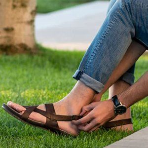 Harssidanzar Men's Genuine Leather Sandals -Brown